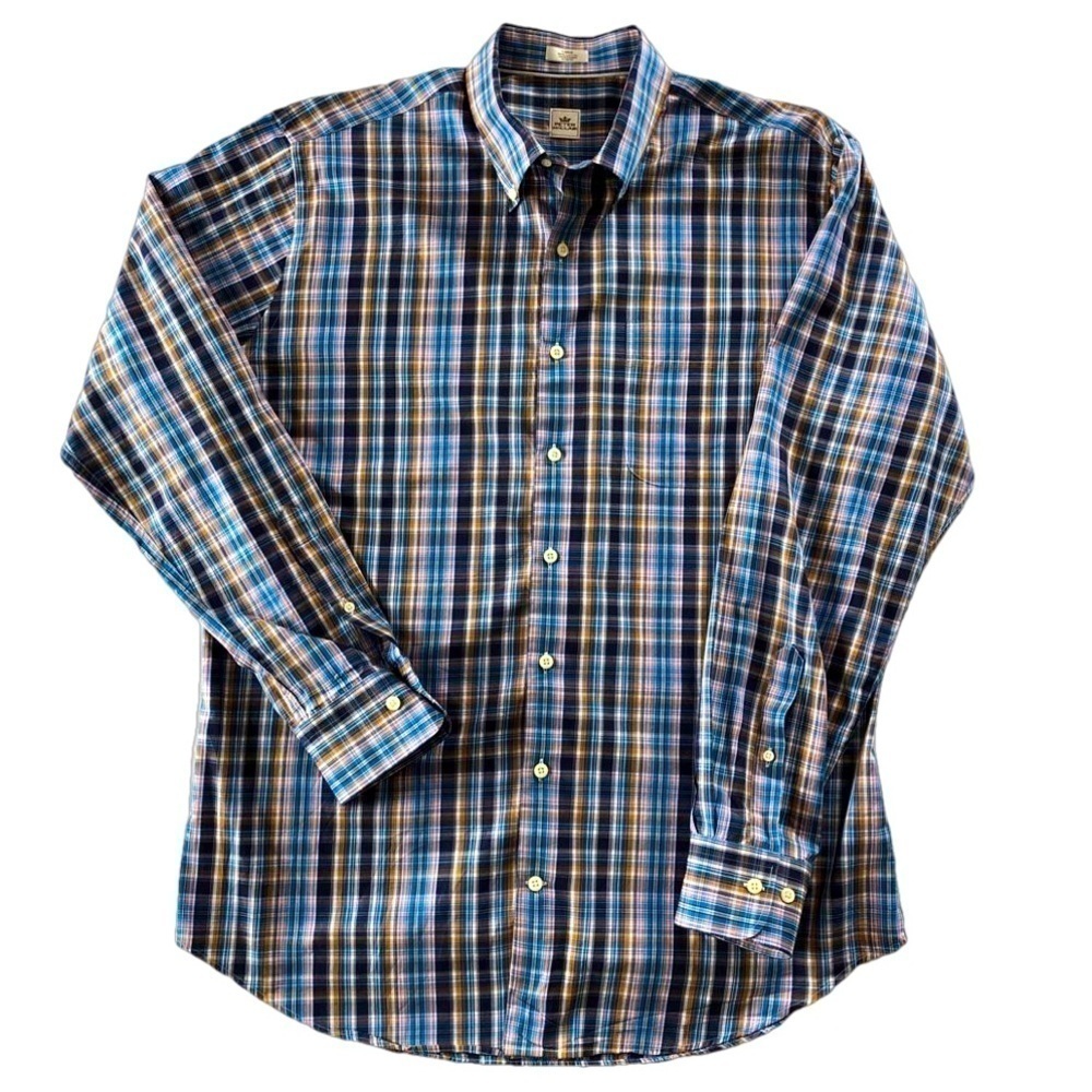 Peter Millar Button Down Shirt Men's Large Colorful Plaid Long Sleeve Cotton.